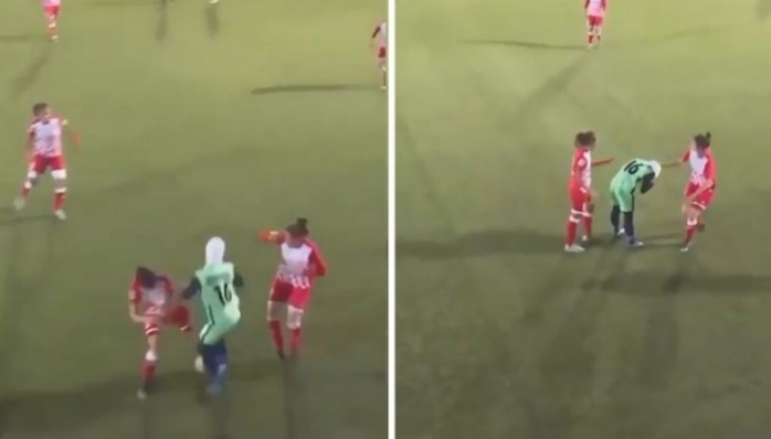 Maçta başörtüsü açılan kadın futbolcuya rakip takımdan jest